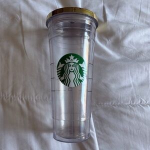 Cold Cup Clear Venti Tumbler Traveler with Gold Lid Logo - 24 oz (Acrylic)